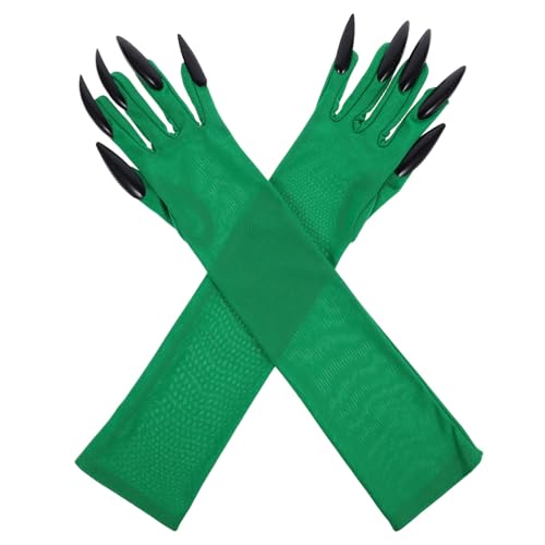 minkissy 1 Pair Claw Gloves Paw Halloween Paw Gloves Scary Long Finger Halloween Prop Accessories Green Polyester