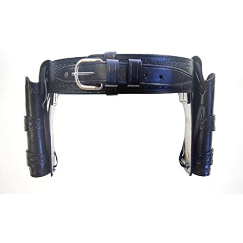 Leathertown USA Gun Holster & Belt Cowboy Western Style Rig .44/.45 Cal Double Crossdraw Holster Standard Long Barrel Black Border Tooled Size 38 Cover