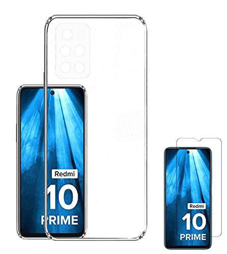 Image of Soft Flexible Silicone Back Cover Compatible with Xiaomi Redmi 10 Prime, Transparent Case + Screen Guard