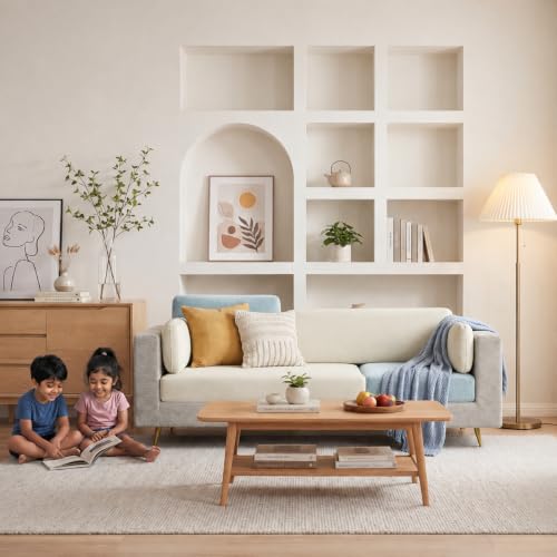 Image of Nuvola Premium Latex Fabric Sofa | 3, 4 & 5 Seater Options | 2 & 3-Toned Variants | Ultra-Soft Deep Seating Comfort | Modern Living Room Sofa | 3-Year Warranty