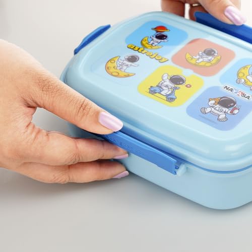 Image of Nayasa On The Go DLX Small Lunch Box, Leakproof, Durable - Perfect for School Kids, Blue