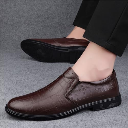 Men Leather Oxford Dress Shoes Slip On Casual Formal Classic Wedding Prom Anti Slip Low Top Comfortable(Brown,6)2