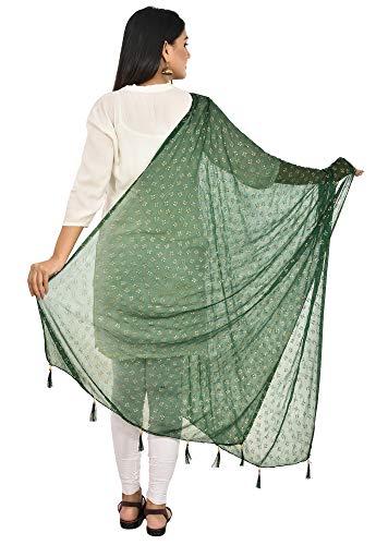 Image of YOUTHQUAKE Soft Chiffon Dupatta with Golden Foil Print & Tassels for Women & Girls