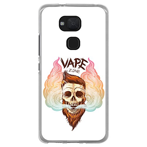 Funda Transparente para [ BQ Aquaris V ], Carcasa de Silicona Flexible TPU, diseño: Calavera Hipster vapeador, Vape Zone