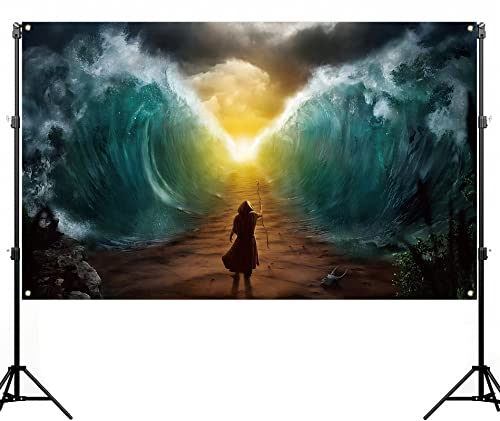 Nepnuser Passover Photo Booth Backdrop Jewish Moses Divided Parting The Red Sea Jews Pesach Festival Party Decoration Indoor Outdoor Wall Decor-5.9×3.6ft - Thumbnail 2