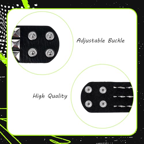 3 Pcs Punk Leather Rock Studded Bracelets for Men Women, Emo Spiked Bracelets Retro Goth Cuff Bracelets Studded Arm Band3