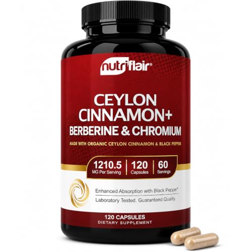 NutriFlair Ceylon Cinnamon Berberine Chromium 1200mg 120 Capsules