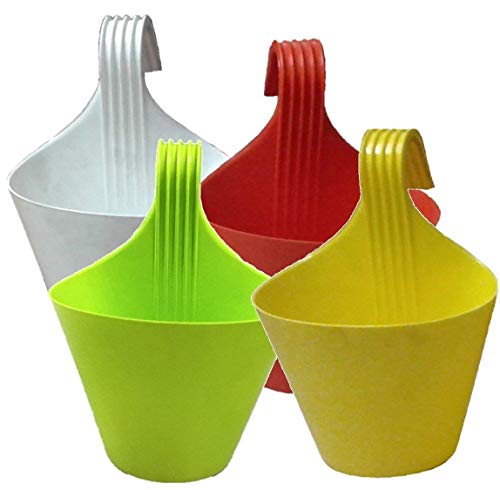 SPIRITED Hanging Pots for Plants Railing Flower Pots, Balcony Railing Vertical Hook for Home Gardening, Unbreakable Plastic Hanging Pots, Plant Containers Set, Plastic Hanging Pots Set for Garden (7)
