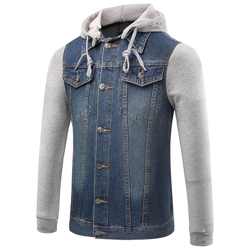 Beokeuioe Chaqueta vaquera vintage para hombre con capucha,