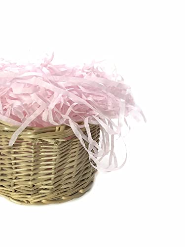 Image of Eco Sarras thin shredded paper crinkle paper grass strips gift tray decoration, gift hamper decorations, gift box fillers, wedding birthday & valentines day gift (200 Grams, Light Pink)