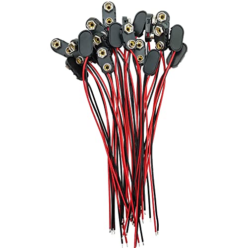 Image of VWEICYY 9 Volt Battery Connectors,20 PCS I-Type 9 Volt Battery Buckle Connector Hard Buckle Plastic Shell, 5.9in Copper Wire Lead (I-Type, 20 PCS)