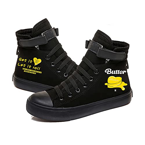 HJJ Zapatos Casuales for Hombre, Zapatos de Lona niñas niñas de Goma Suela de Goma Estudiante Zapatos Casuales, BTS Zapatos de Lona de impresión de Personaje de Dibujos Animados Zapatos for Hombres y
