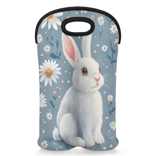 GzLeyigou 2 Bottles Rabbit Flowers Wine Bag Sleeve Totes Neoprene Protective Wine Carrier Bag for Wine,Water, Champagne, Beer, Baby Bottles,Gift 14.5 x 10 Inches