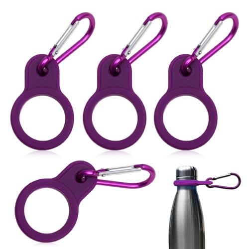 WeddHuis 4 Piezas Mosquetón para Botella de Agua Hebilla, Silicona Ajustable, Hebilla Gancho para Colgar Botella para Bici, Mochila, Coche, Camping, Senderismo, portabotellas, accesorios de senderismo