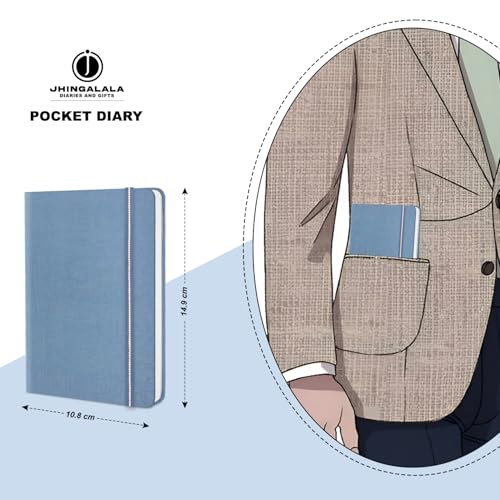Image of Jhingalala Diaries - Fabric Cover Hardbound Pocket Journal Notebook I Fabric Series Journal Diary For Girls and Women I Pocket Diary With Elastic Closure I Size A6 I 192 Ruled Pages (Fade Blue)