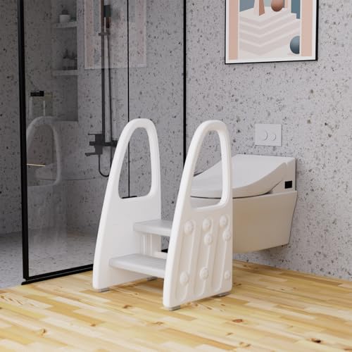 Image of Toddler Step Stool for Bathroom Sink, Kids Two Step Stool for Toilet Potty Training and Kitchen Counter, Children Step Up Learning Helper Tower with Safety Handles and Non-Slip Pads,Gray