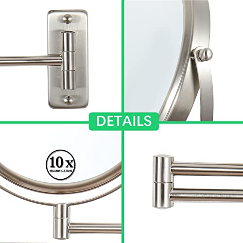 Erlingeryi 8" Wall Mounted Makeup Mirror 10X Magnifying Mirror Double Sided Vanity Makeup Mirror For Bathroom Nickel Brush Finish #TOP2