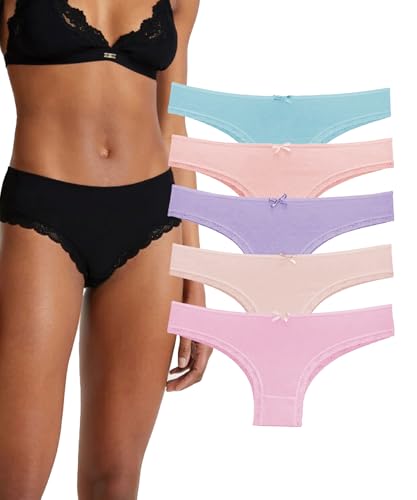 LadyMelex, Pack de 5 Tangas brasileñas, 100% Suaves y cómodas, Colores claros, L