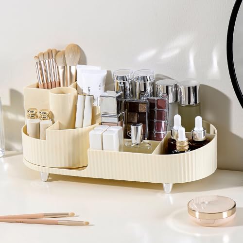 Rangement Maquillage Rotatif 360°, Organisateur 2 en 1 avec Compartiments