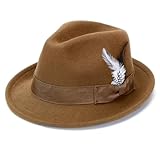 Ultrafun Fedora Hats for Men Women Short Brim Felt Winter Hat Panama Dress Fedora Hat (Feather-Khaki)
