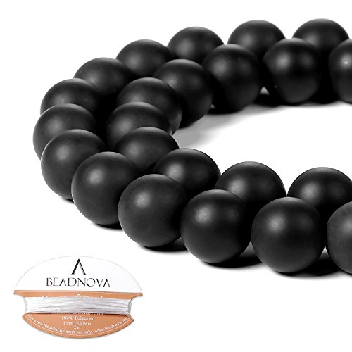 Image of BEADNOVA Black Matte Onyx Beads Natural Crystal Beads Stone Gemstone Round Loose Energy Healing with Crystal Stretch Cord for Jewelry Making (10mm, 36-38pcs)