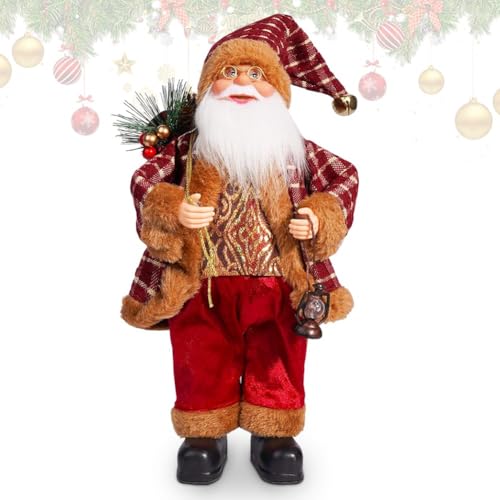 FCXVXCL Figura de Papá Noel de pé com Barba Longa e Bolsa de Presente Mini Ornamento de Papai Noel para Decoração de Janela, Mesa, Chaminé, Festa de Natal, Presente 30 CM