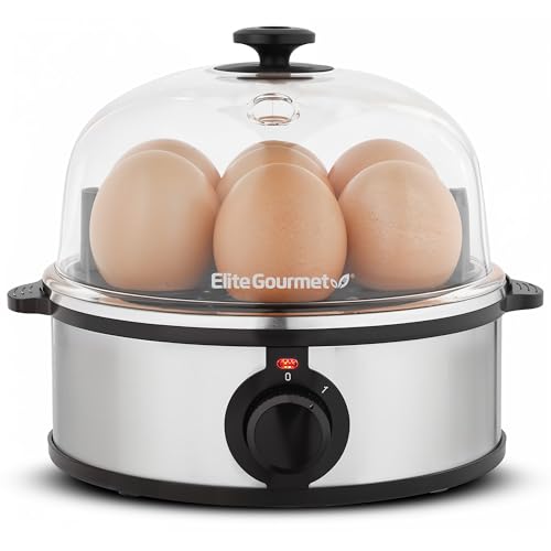 Comparison: Best Electric Egg Poacher 7 Elite Gourmet EGC724SS Easy Electric Poacher, Omelet Eggs & Soft, Medium, Hard-Boiled Egg Boiler Cooker with Auto Shut-Off and Buzzer, Measuring Cup Included, BPA Free, 7, Stainless Steel