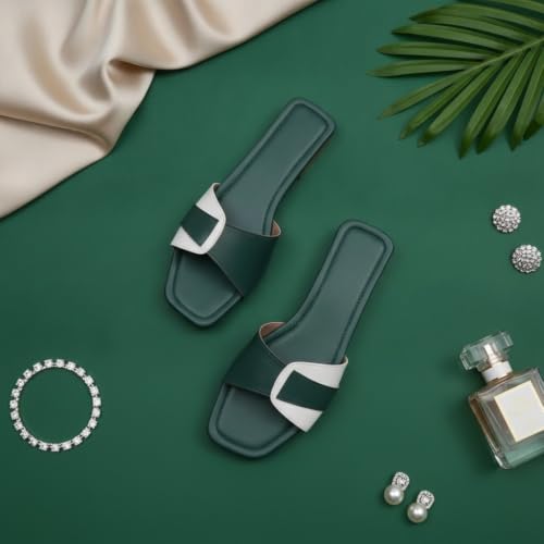 Image of Women's Square Toe Buckle Strap Flat Slides
