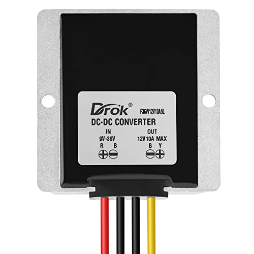 Image of DROK Boost Buck Converter 9V-36V to 12V 10A 120W Aluminium Shell Waterproof Auto Step Up Down Voltage Regulator 12V Volt Transformer for Car Audio Solar Power System LCD Television LED Display Screen