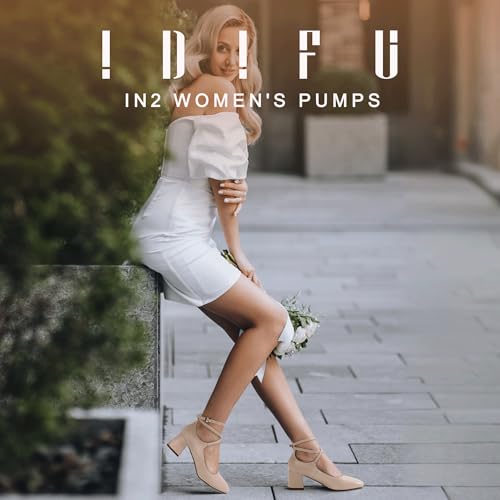 IDIFU IN2 Mary Jane Shoes Strappy Low Chunky Block Closed Toe Heels Dress Shoes for Women Wedding Bridal Work Office Business Prom Shoes Comfortable Dressy Formal Vintage Short Square Toe Heels Pumps2