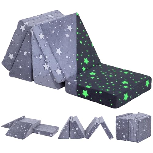 AIYAPLAY Spielsofa für Kinder, Kindersofa Schlafsofa im Dunkeln Leuchtend, Fancy Spielsofa Kindercouch Mini Couch für Kuschelecke, Kinderzimmer, Spielzimmer, Schlafzimmer, Grau