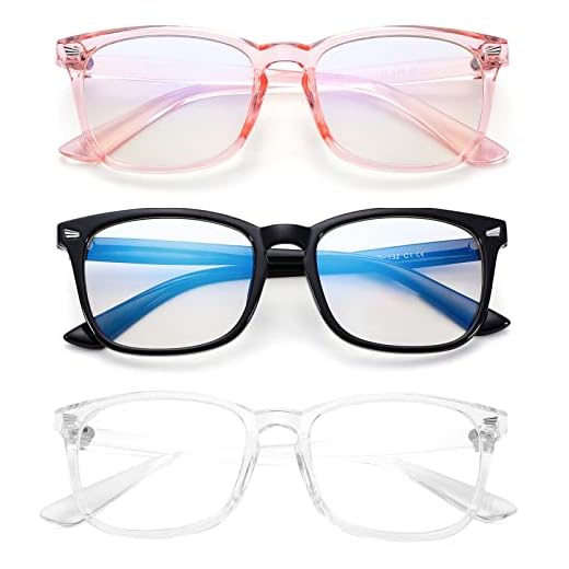 COASION Blue Screen Glasses for Kids Age 3-12, 3 Pack Blue Light Blocking Glasses for Girls Boys, Computer Gaming Fake Eyeglasses (Black + Clear Pink + Transparent)