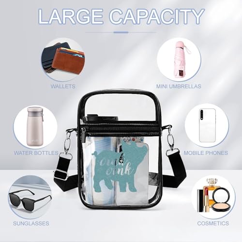 Oink Clear Crossbody Bag Stadium Bag Adjustable Side Shoulder Bags Messenger Bag with 2 Compartments3