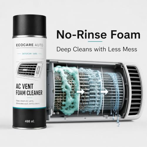 Image of EcoCare Car AC Vent & Duct Cleaner | 400ML Foam Cleaning Spray for Car Air Conditioner | Freshens & Cleans Dust Build-Up | Fast No-Rinse Formula (PREMIUM AC VENT 400ML)