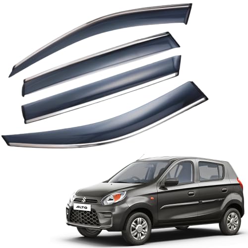 Image of CAR SAAZ Wind Deflector Chrome Line Door Visor for Alto 800 (2021-2023) (Set of 4Pcs) | Rain Guard