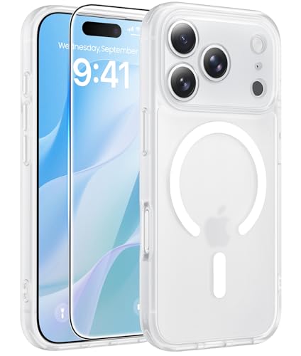 Image of FNTCASE for iPhone 17 Pro Case: [Compatible with Magsafe] Translucent Matte Cases with [Full Camera Protection] [Screen Protector] Military Grade Shockproof Protective Phone Cover - White