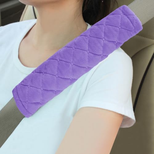 Image of Amooca Soft Auto Seat Belt Cover Seatbelt Shoulder Pad Cushions 2 PCS Universal Fit for All Cars and Backpack for a More Comfortable Driving Violet