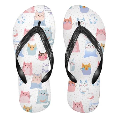 Burbuja Cartoon Cats Flip Flops for Women Men, Soft Thong Sandals Rubber Slippers for Pool Beach Essentials