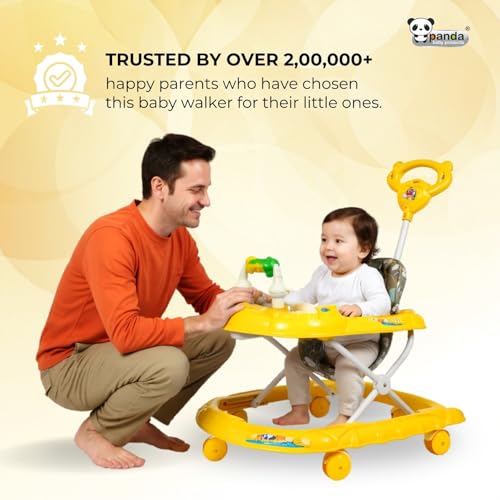 Image of Panda Baby Products Walker with Push Handle, Musical Toys & Adjustable Height - Safe & Comfortable Learning Walker for Babies (6-18 Months) (Yellow, 111 Baby Walker)