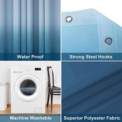 Lollanda Shower Curtain Gradient Blue Shower Curtains with Strong Hooks, Thick Duty Bath Curtains Bathroom Accessories - Image 3