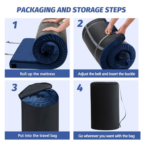 Image of CYMULA Memory Foam Camping Mattress Pad, CertiPUR-US Sleeping Mat, Portable Roll Up Mattress for Adults, Camping Bed Pads for Sleepover, Car Bed with Travel Bag