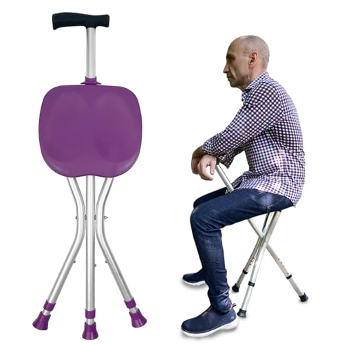 Image of Portable Adjustable Folding Walking Cane with Seat Allows Durability While Walking and Convenience for Sitting, Alloy Crutch Chair, Anti-Slip Lightweight Walking Stick for Seniors