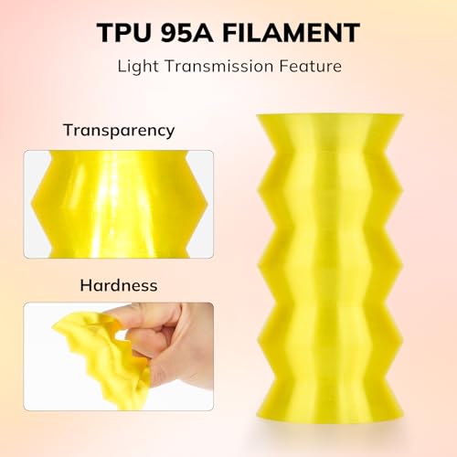 Image of AMOLEN 95A TPU 3D Printer Filament 1.75mm, High Hardness & Resilience TPU Transparent Yellow Filament, 1KG Flexible 3D Filament, Dimensional Accuracy + /- 0.02mm, Suitable for Most FDM 3D Printers