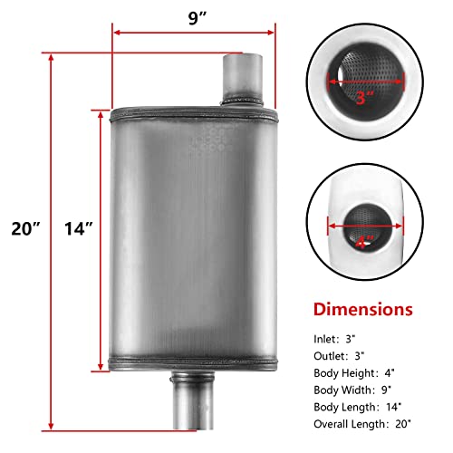 Image of 3 inch Exhaust Muffler,3.0 inch Universal Muffler Straight-Through Performance Resonator with Stainless Steel muffler for Cars, Trucks(3''Inlet /Outlet)