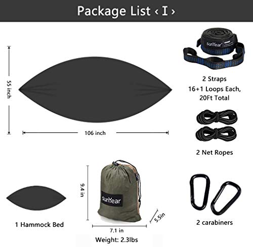 Sunyear Hammock Camping with Rain Fly Tarp and Net, Portable Camping Hammock Double Tree Hammock Outdoor Indoor Backpacking Travel & Survival, 2 Tree Straps,100% Waterproof - Image 3