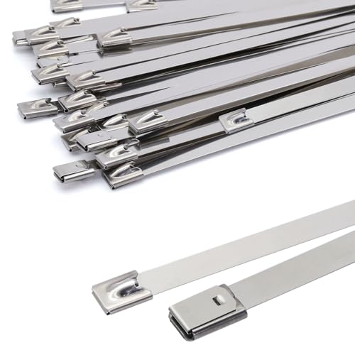 Metal Zip Ties 0.3 * 12" (7.9 x 300mm), MgcTolBox Stainless Steel Cable Ties, Silver Zip Ties Heavy Duty