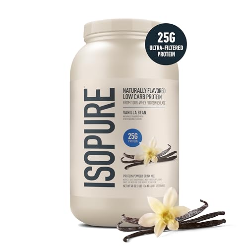 Image of Isopure Low Carb 100% Pure Whey Isolate Protein Powder, Lactose Free, Gluten Free, with Vitamins, Vanilla, 25g Protein Per Serving, 3 Lbs, 43 Servings (Packaging May Vary) | 25g Protein Per Serving, 100% Whey Protein Isolate, Lactose Free, Gluten Free, with Added Vitamins, 5 or Less Ingredients