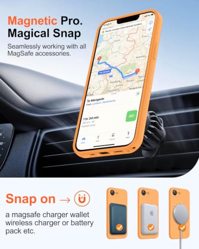 Image of Magnetic for iPhone 17e Case /iPhone 16e Case,Shockproof Matte Case,Orange | with Screen Protector,Compatible with MagSafe,Military Grade Drop Protection,Full Camera Protection,Non-Slip Design Cover