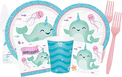 Narwhal Party Supplies and Decorations - Narwhal Party Plates and Napkins Cups & Forks for 16 People - Perfect Narwhal Birthday Party Decorations and Narwhal Birthday Party Supplies!