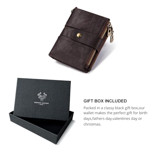 Image of Men's Top Grain Leather RFID Blocking Wallet with Chain, Multi-Pocket Bifold for Daily Use & Travel
